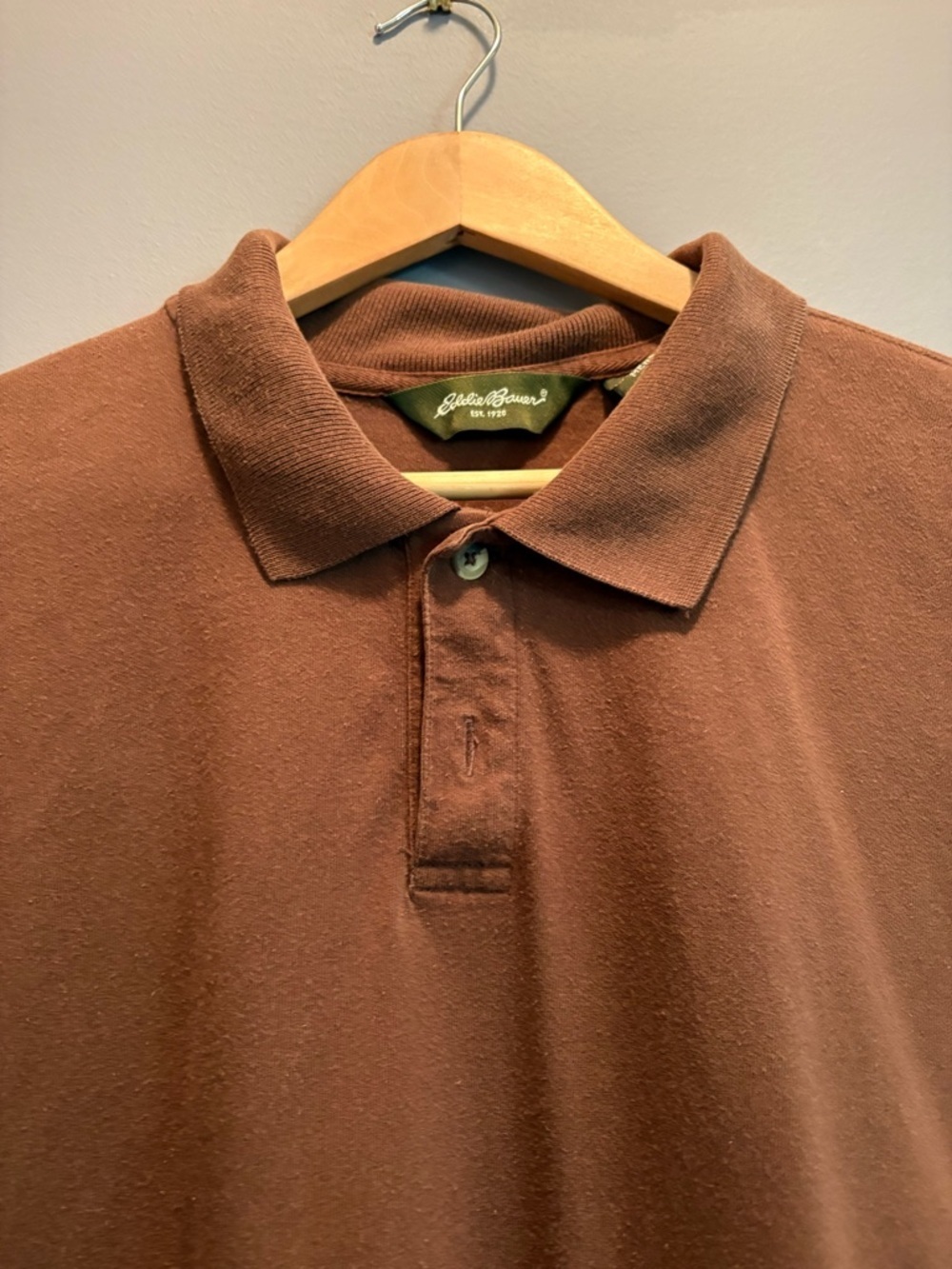 Eddie Bauer Men's Polo Shirt in Rust Brown Fisherman Y2K - Picture 3 of 9
